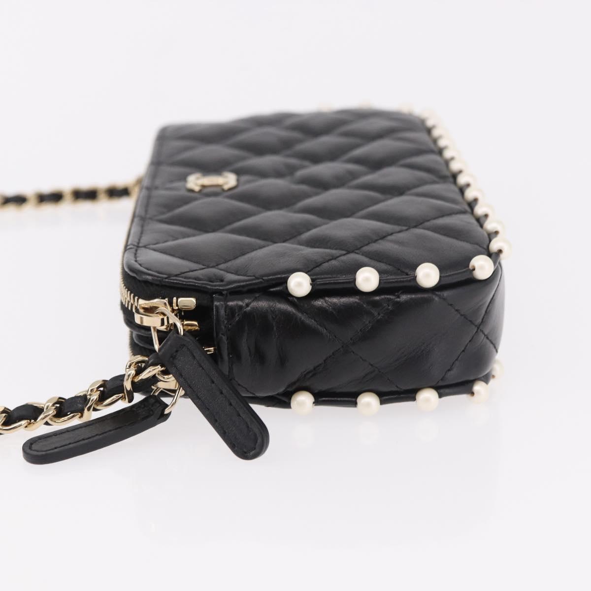 CHANEL Matelasse Chain Shoulder Bag Calf Skin Black Gold CC Auth 187491SAM