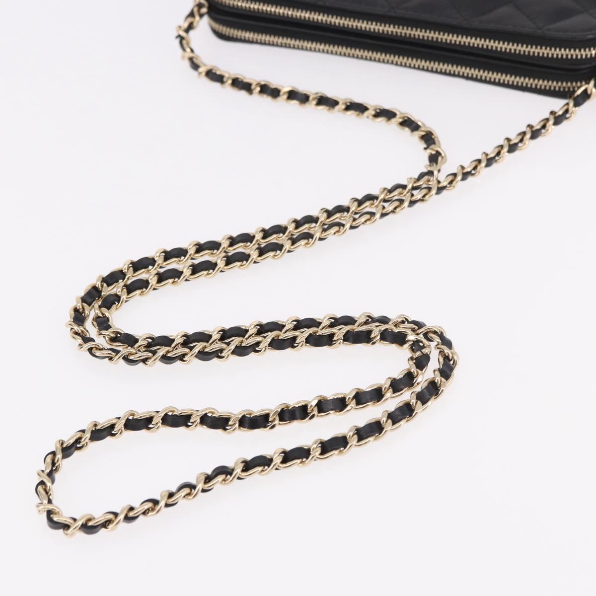 CHANEL Matelasse Chain Shoulder Bag Calf Skin Black Gold CC Auth 187491SAM