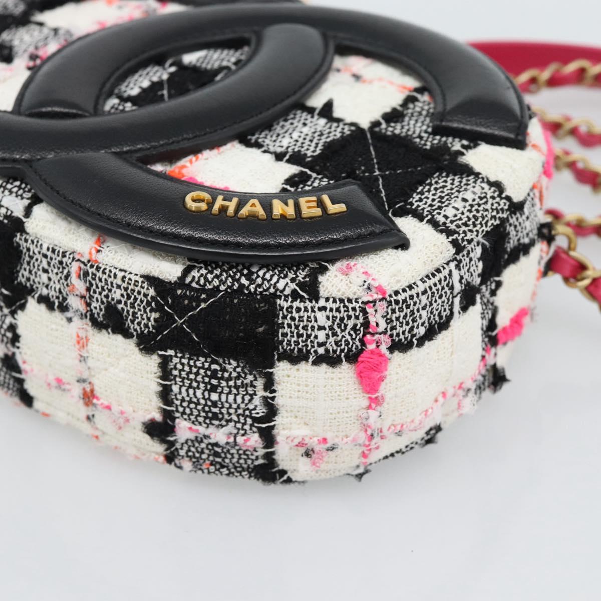 CHANEL Matelasse Chain Shoulder Bag tweed White Gold CC Auth 187493SM