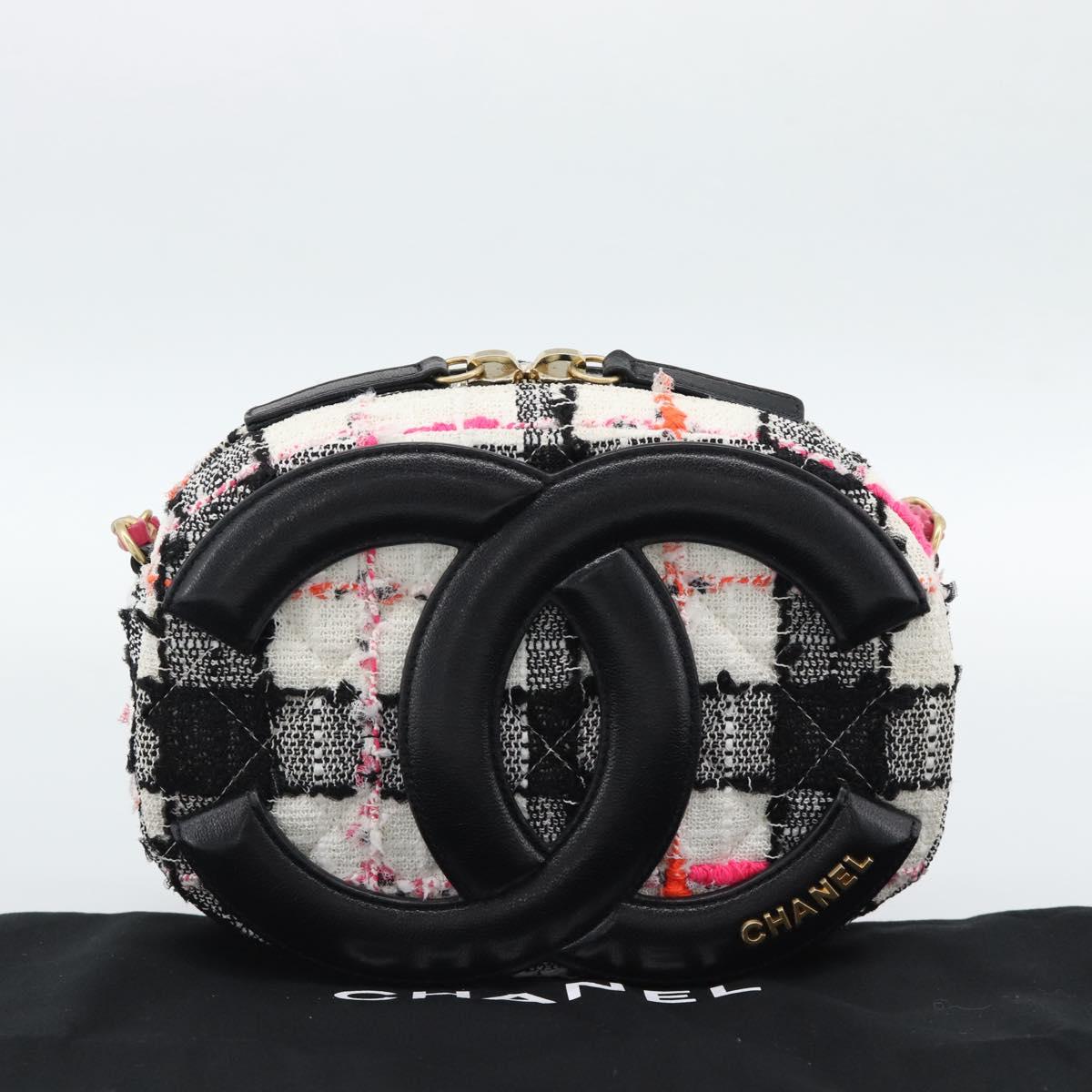 CHANEL Matelasse Chain Shoulder Bag tweed White Gold CC Auth 187493SM