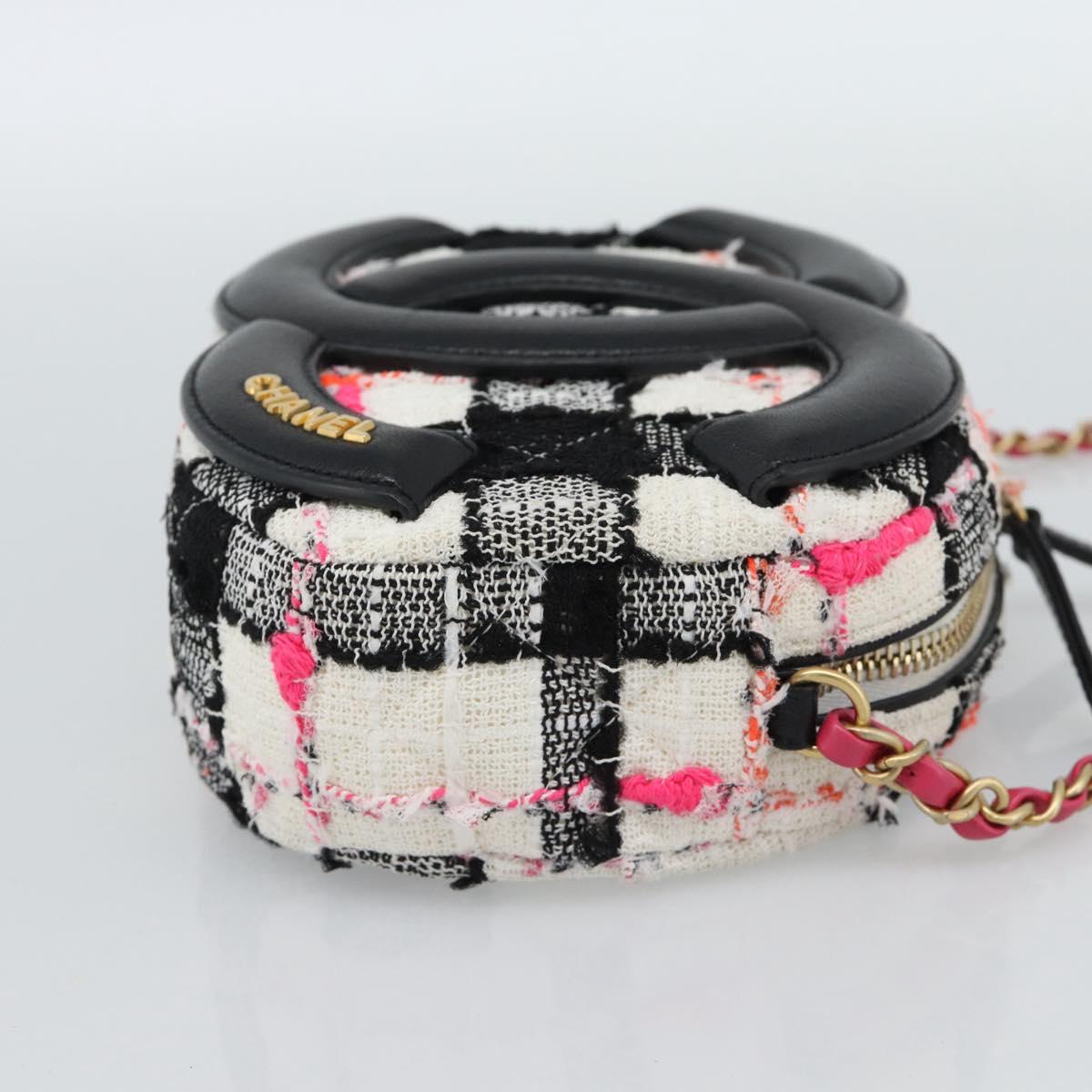 CHANEL Matelasse Chain Shoulder Bag tweed White Gold CC Auth 187493SM