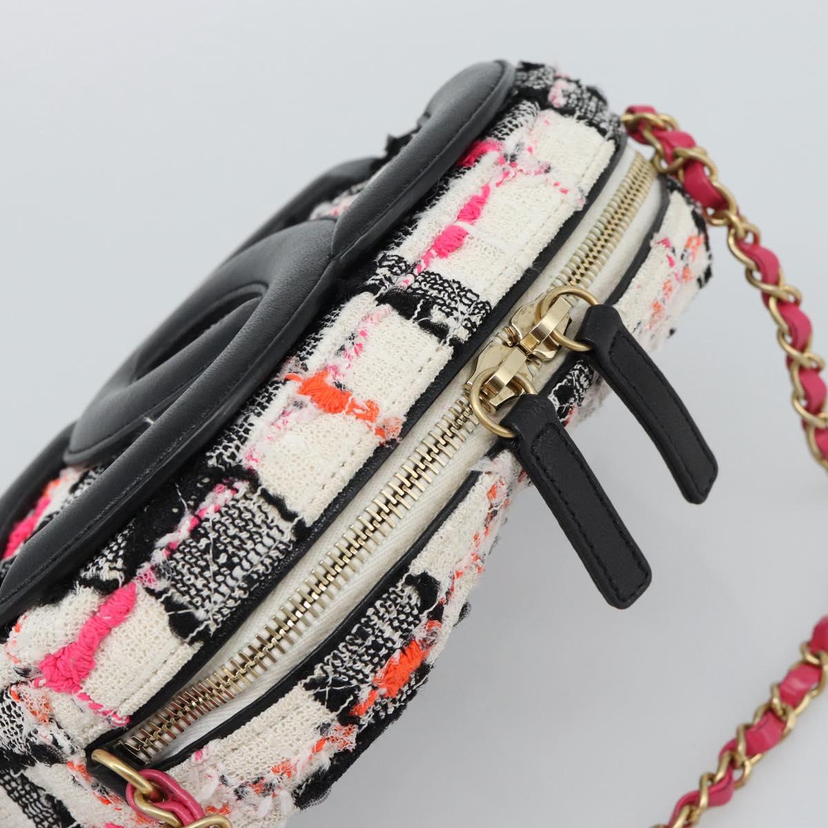 CHANEL Matelasse Chain Shoulder Bag tweed White Gold CC Auth 187493SM