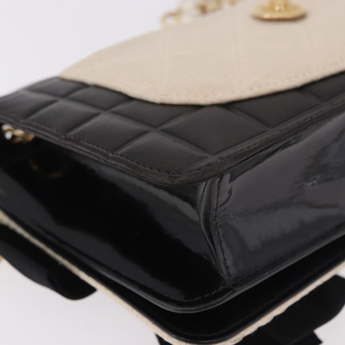 CHANEL Choco Bar Chain Shoulder Bag Lamb Skin Black Gold CC Auth 187494SAM
