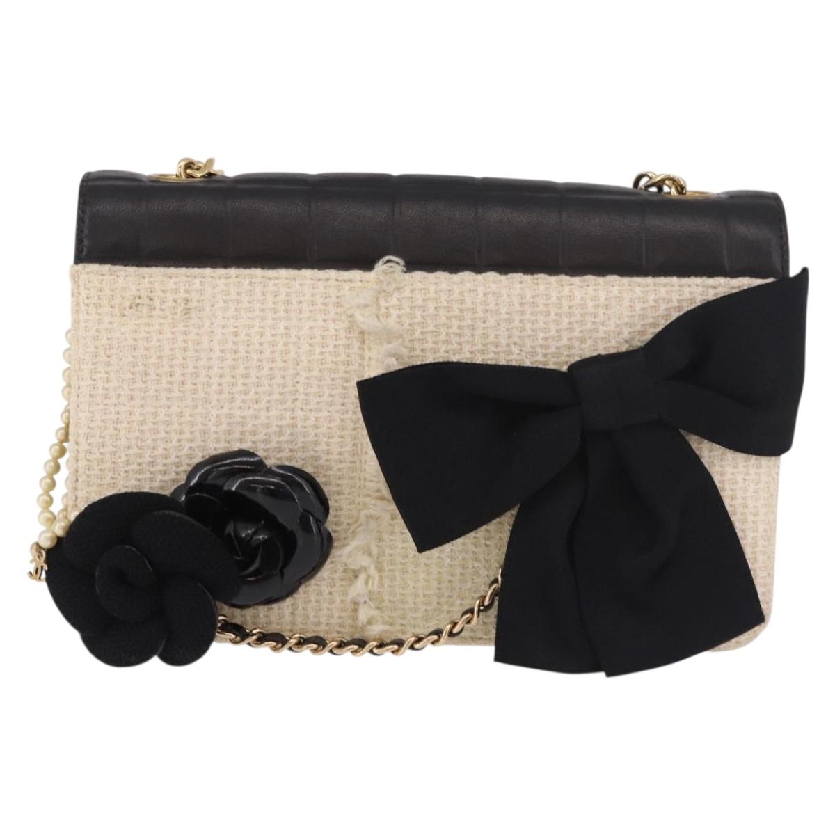 CHANEL Choco Bar Chain Shoulder Bag Lamb Skin Black Gold CC Auth 187494SAM