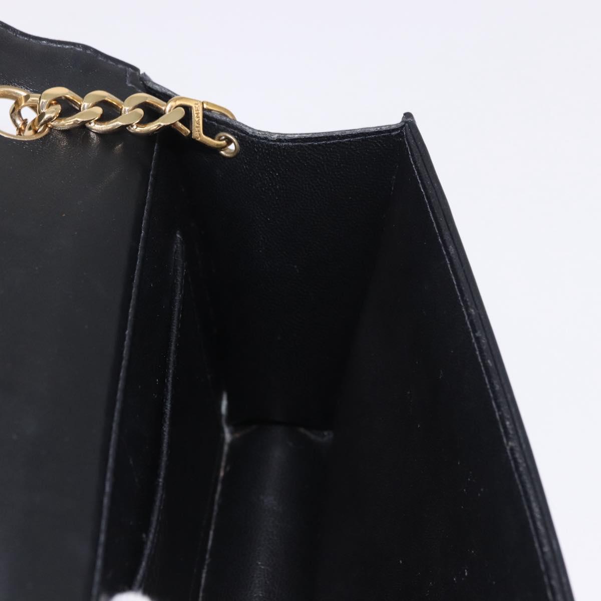 CHANEL Choco Bar Chain Shoulder Bag Lamb Skin Black Gold CC Auth 187494SAM