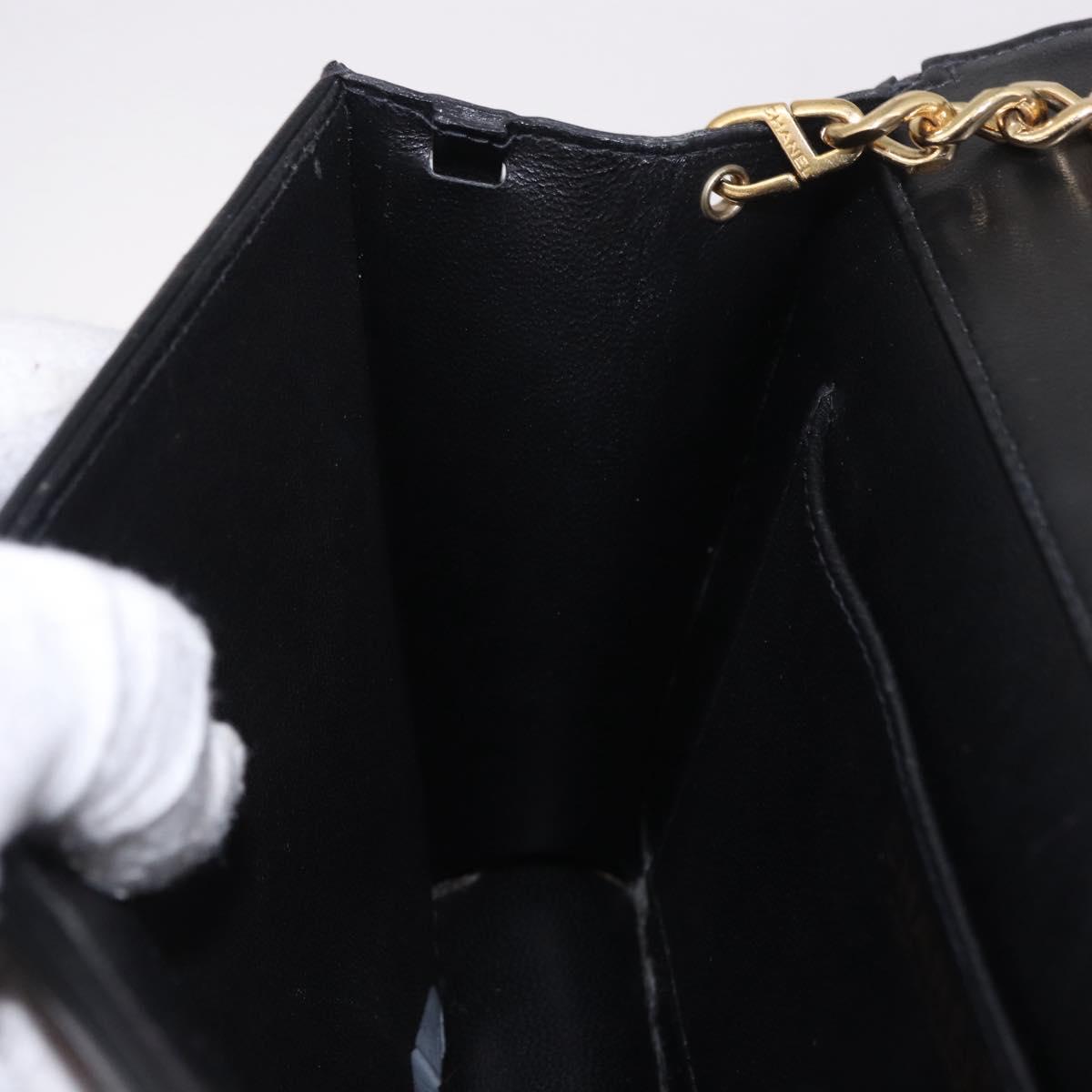 CHANEL Choco Bar Chain Shoulder Bag Lamb Skin Black Gold CC Auth 187494SAM