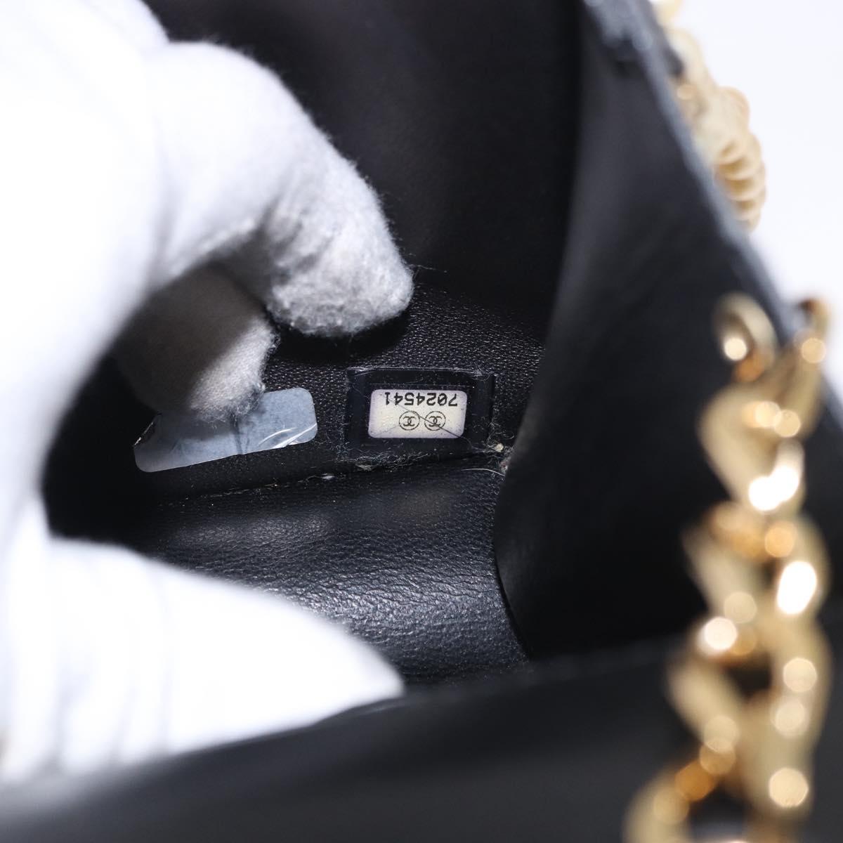 CHANEL Choco Bar Chain Shoulder Bag Lamb Skin Black Gold CC Auth 187494SAM