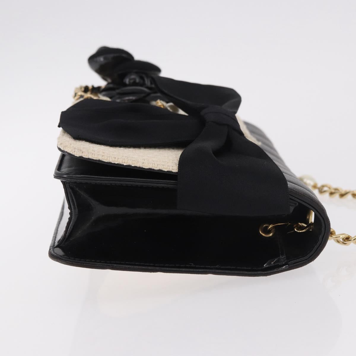 CHANEL Choco Bar Chain Shoulder Bag Lamb Skin Black Gold CC Auth 187494SAM