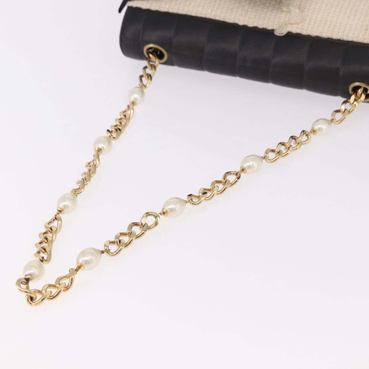 CHANEL Choco Bar Chain Shoulder Bag Lamb Skin Black Gold CC Auth 187494SAM