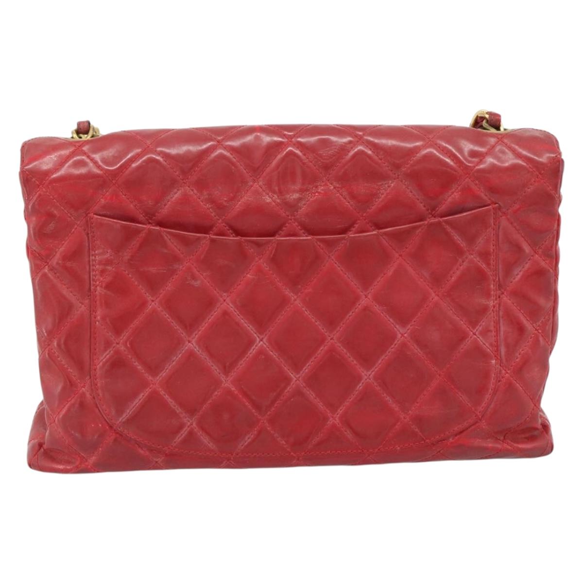 CHANEL Matelasse Chain Shoulder Bag Patent leather Red Gold CC Auth 187496