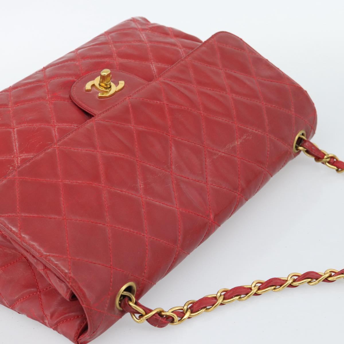 CHANEL Matelasse Chain Shoulder Bag Patent leather Red Gold CC Auth 187496