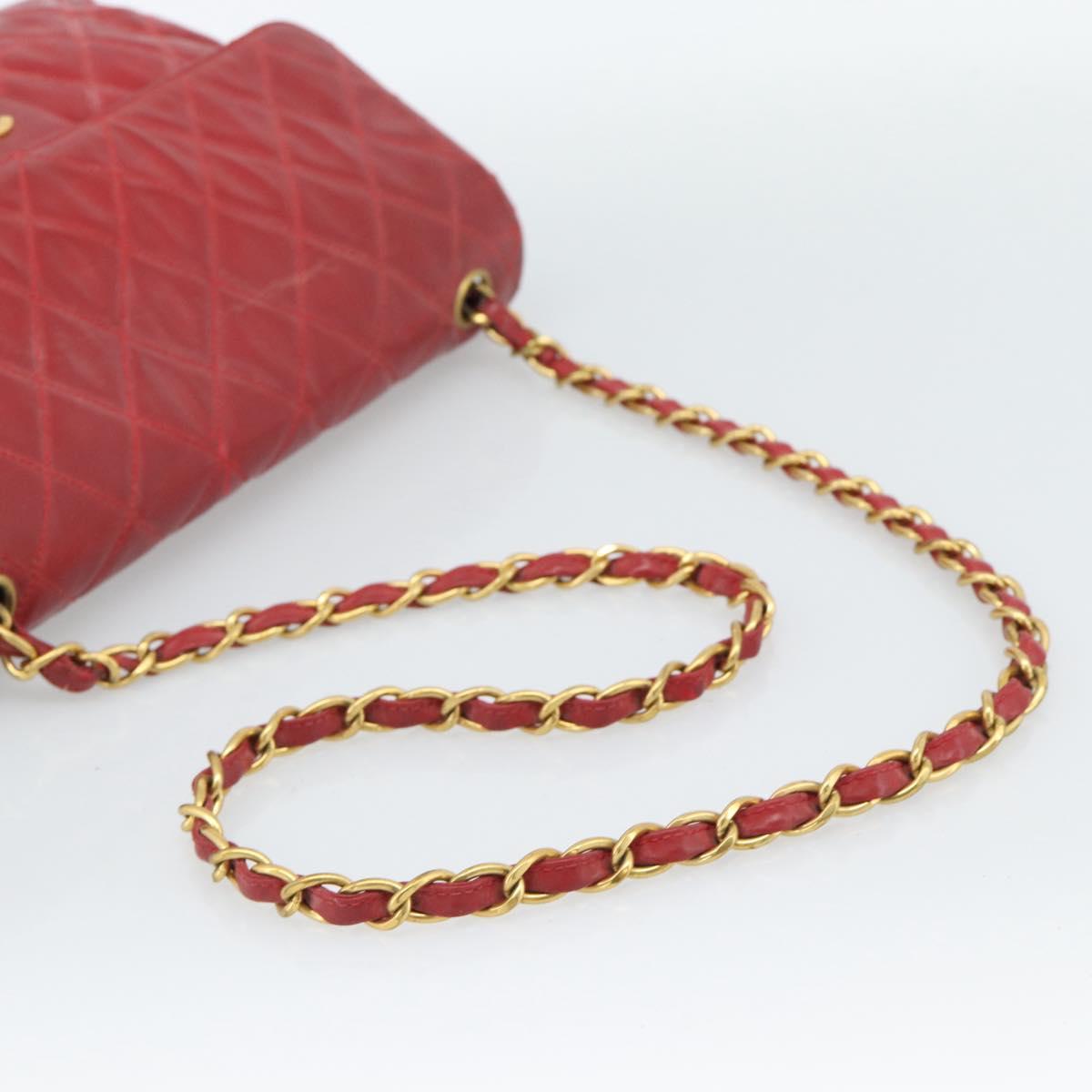 CHANEL Matelasse Chain Shoulder Bag Patent leather Red Gold CC Auth 187496