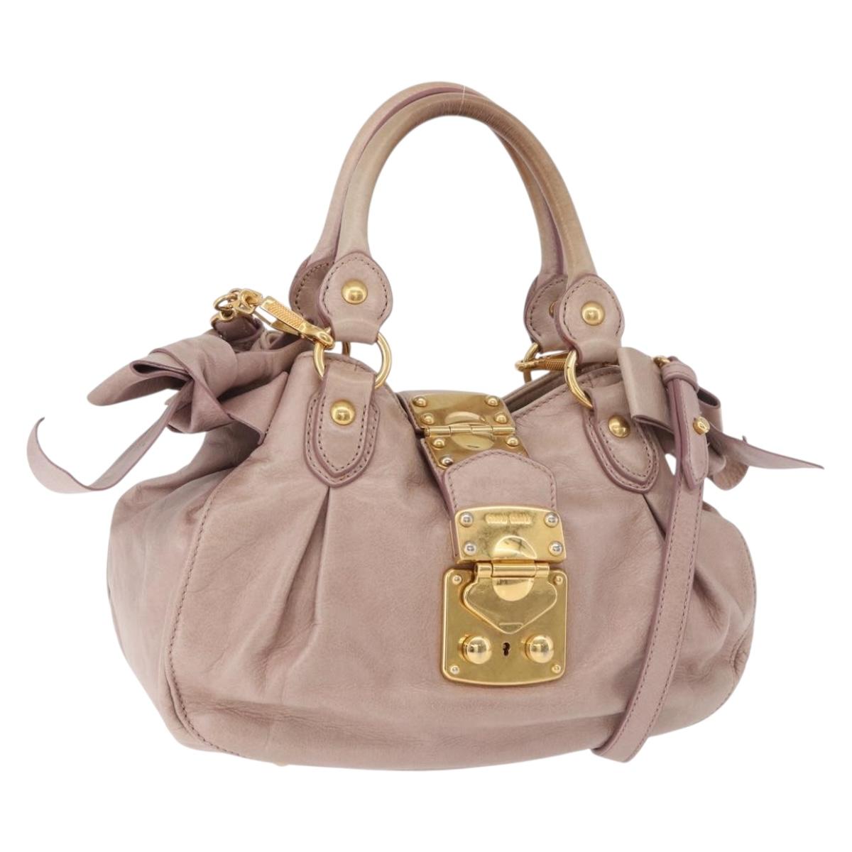 Miu Miu Hand Bag Leather 2way Pink Gold Auth 187497