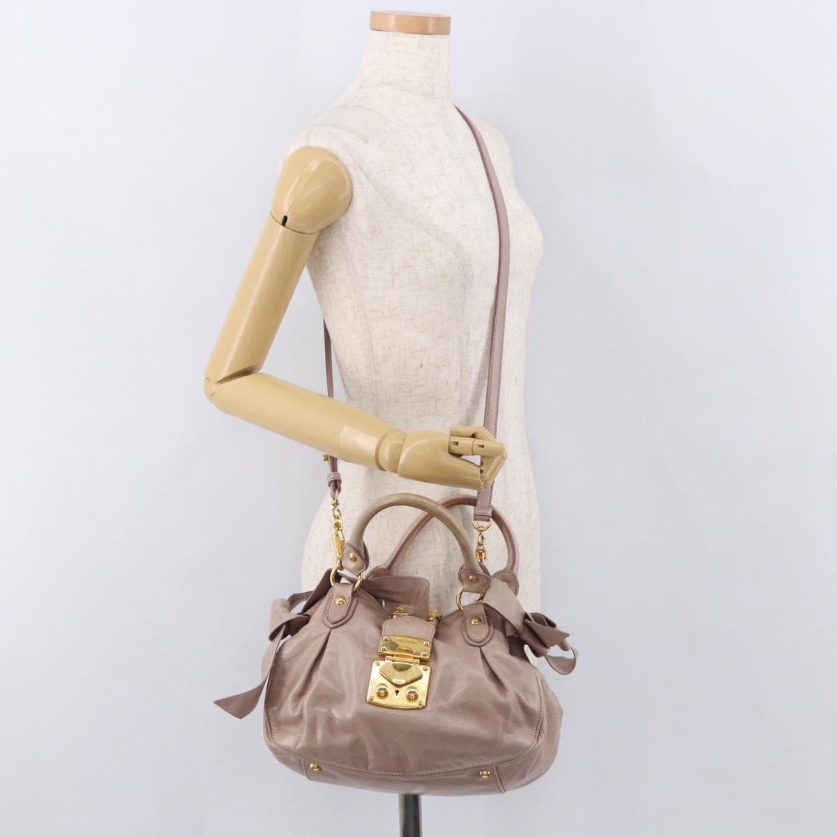 Miu Miu Hand Bag Leather 2way Pink Gold Auth 187497