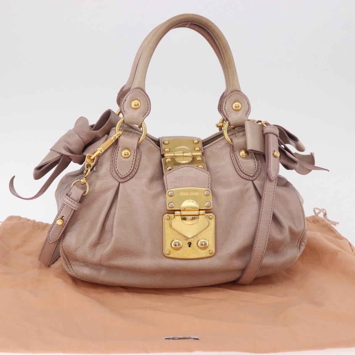 Miu Miu Hand Bag Leather 2way Pink Gold Auth 187497