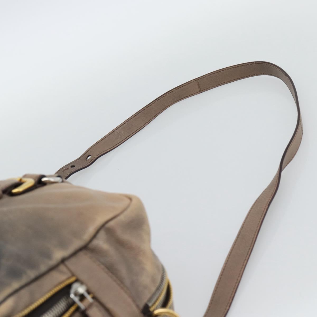 PRADA Hand Bag Leather 2way Beige Gold Auth 187498A