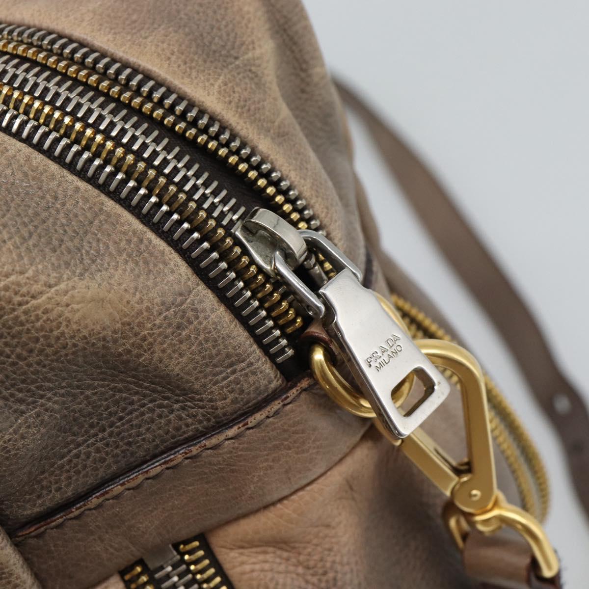 PRADA Hand Bag Leather 2way Beige Gold Auth 187498A