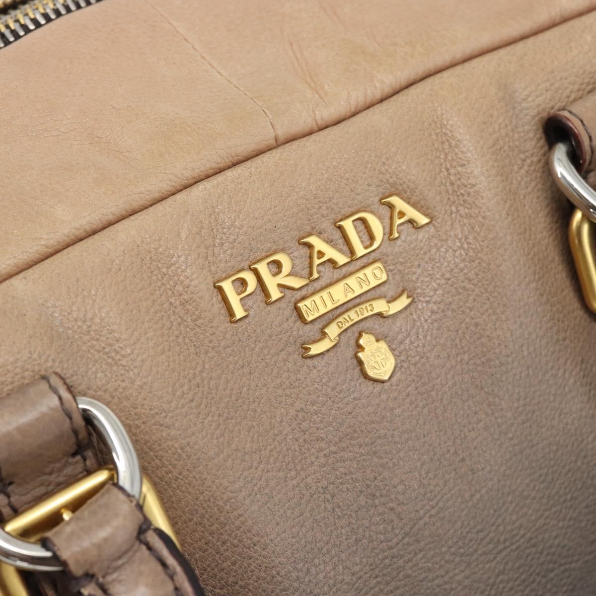 PRADA Hand Bag Leather 2way Beige Gold Auth 187498A