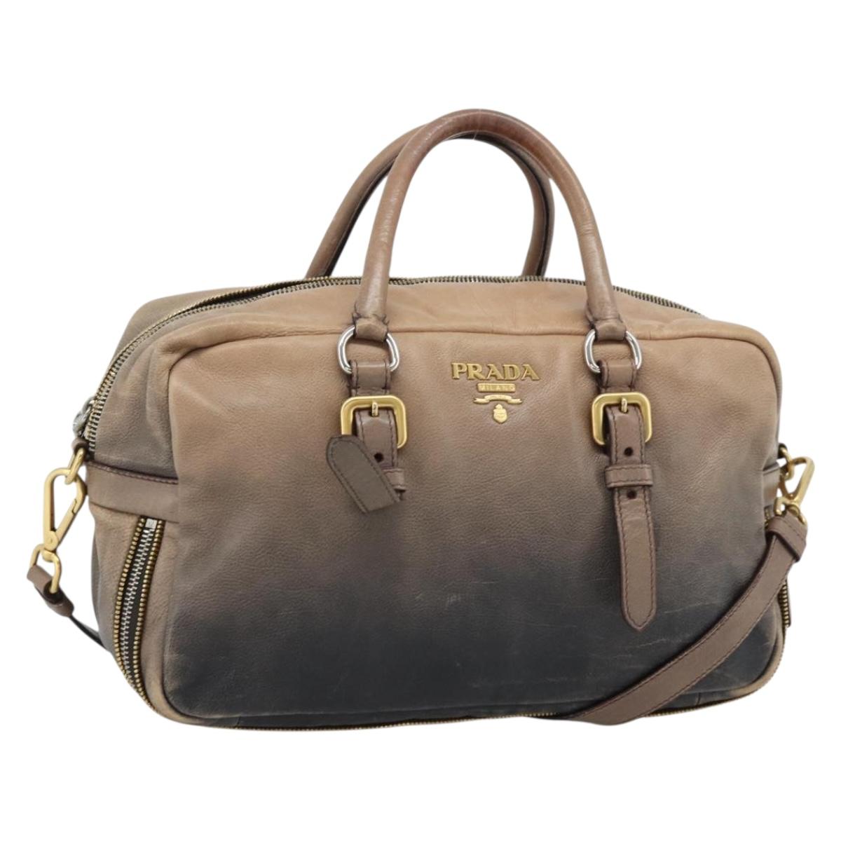 PRADA Hand Bag Leather 2way Beige Gold Auth 187498A