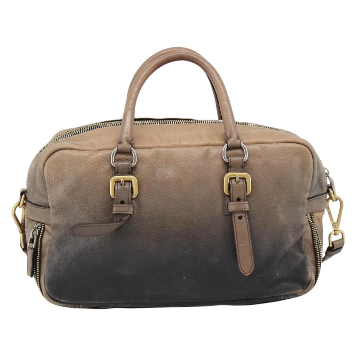 PRADA Hand Bag Leather 2way Beige Gold Auth 187498A