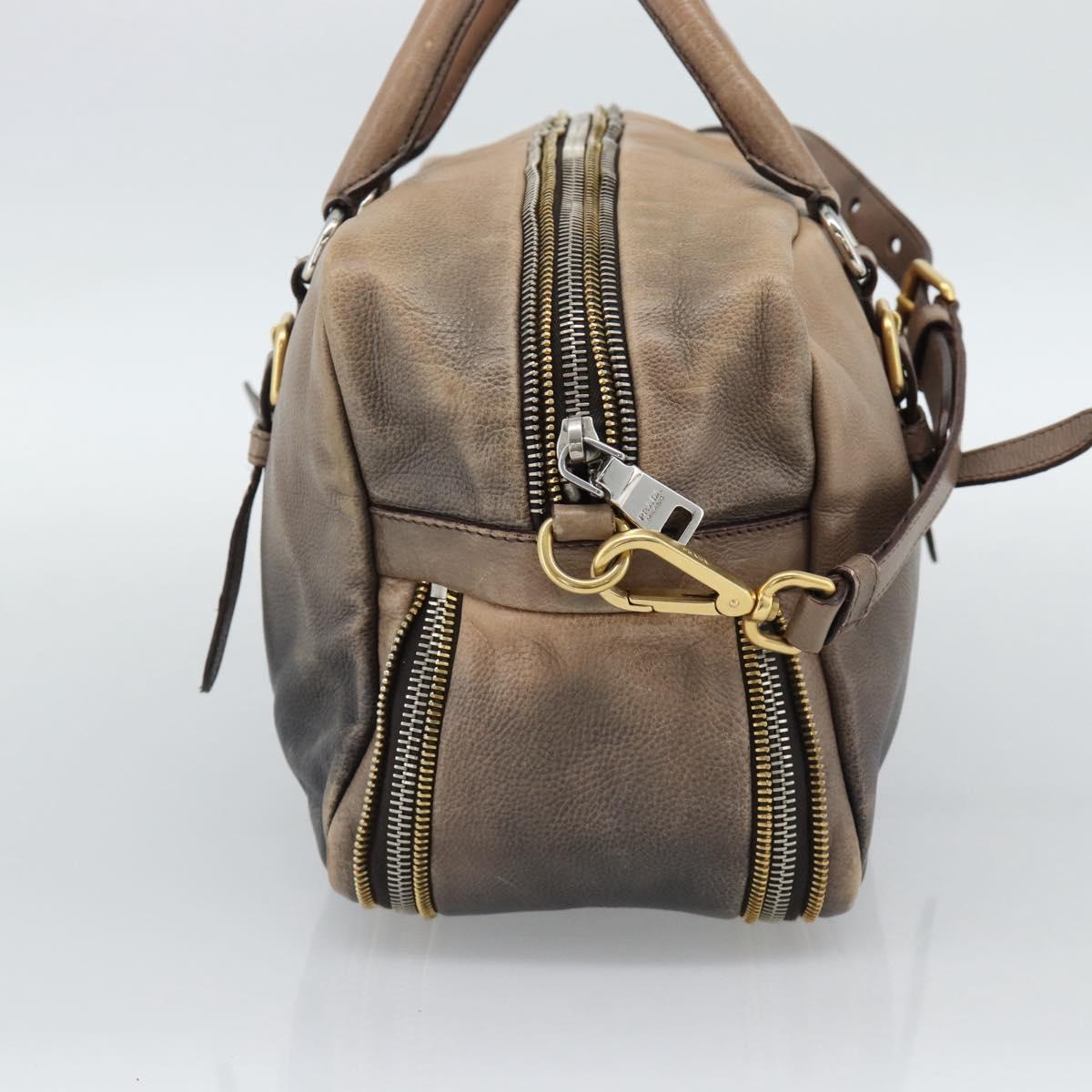 PRADA Hand Bag Leather 2way Beige Gold Auth 187498A