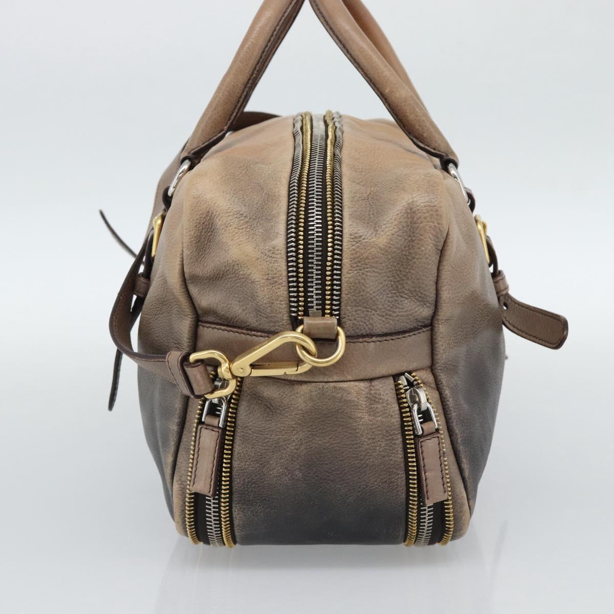PRADA Hand Bag Leather 2way Beige Gold Auth 187498A