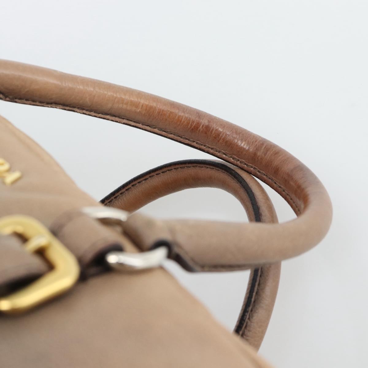 PRADA Hand Bag Leather 2way Beige Gold Auth 187498A