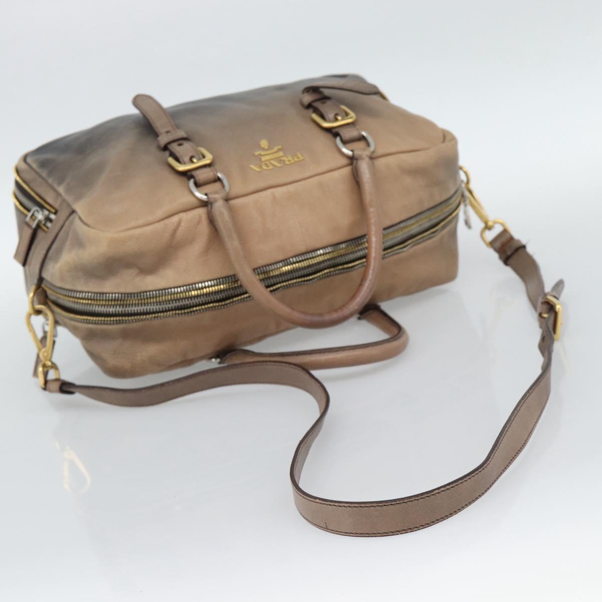 PRADA Hand Bag Leather 2way Beige Gold Auth 187498A