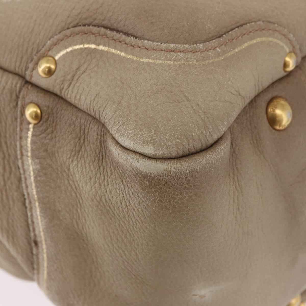 PRADA Hand Bag Leather Beige Gold Auth 187499