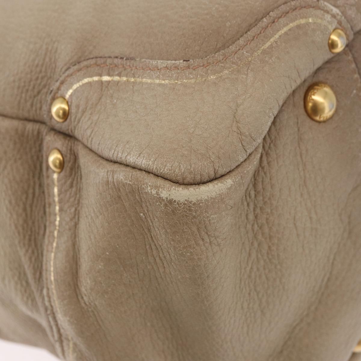 PRADA Hand Bag Leather Beige Gold Auth 187499
