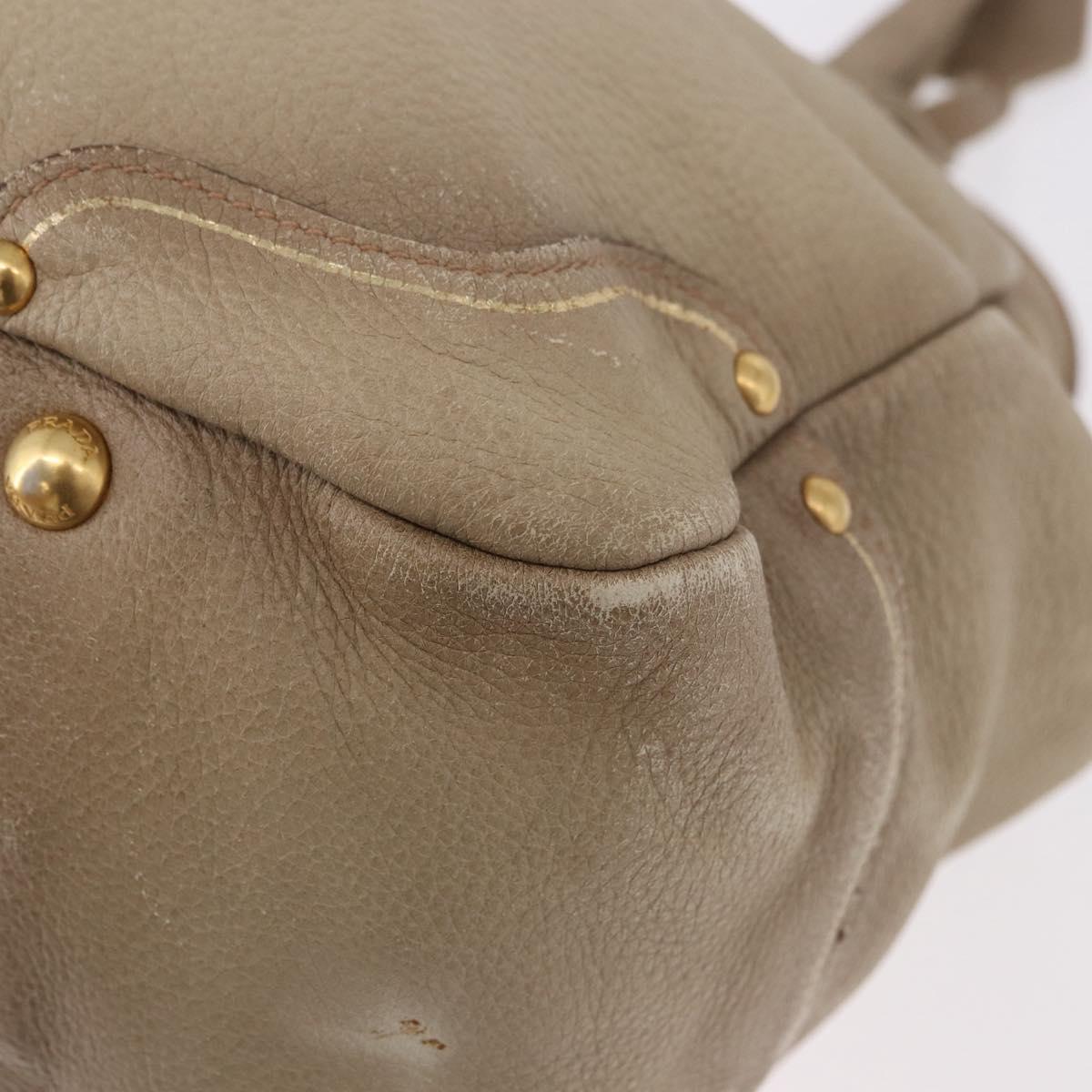 PRADA Hand Bag Leather Beige Gold Auth 187499