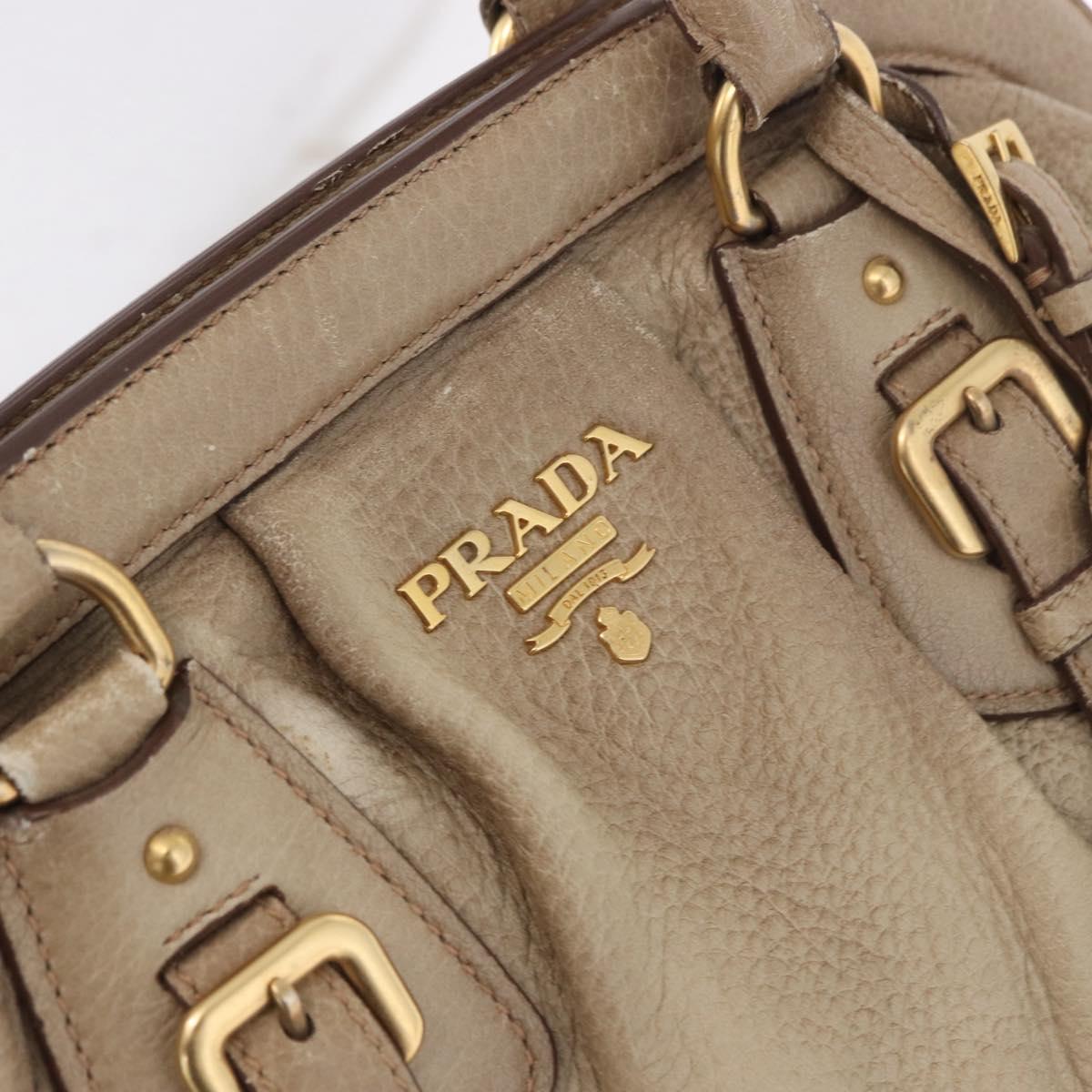 PRADA Hand Bag Leather Beige Gold Auth 187499