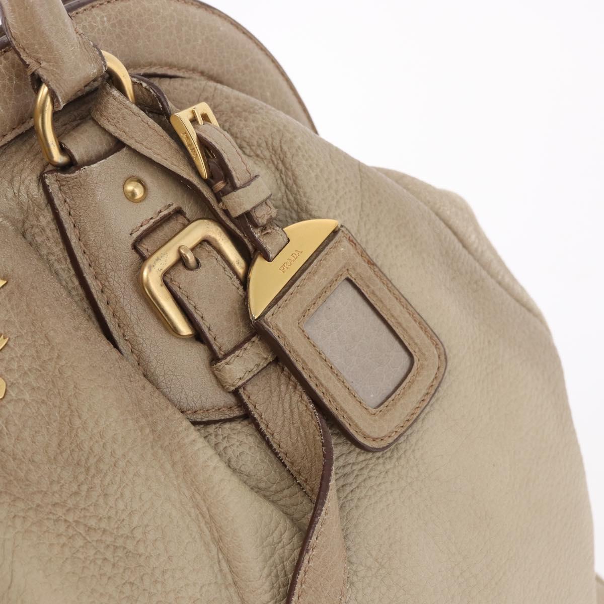 PRADA Hand Bag Leather Beige Gold Auth 187499