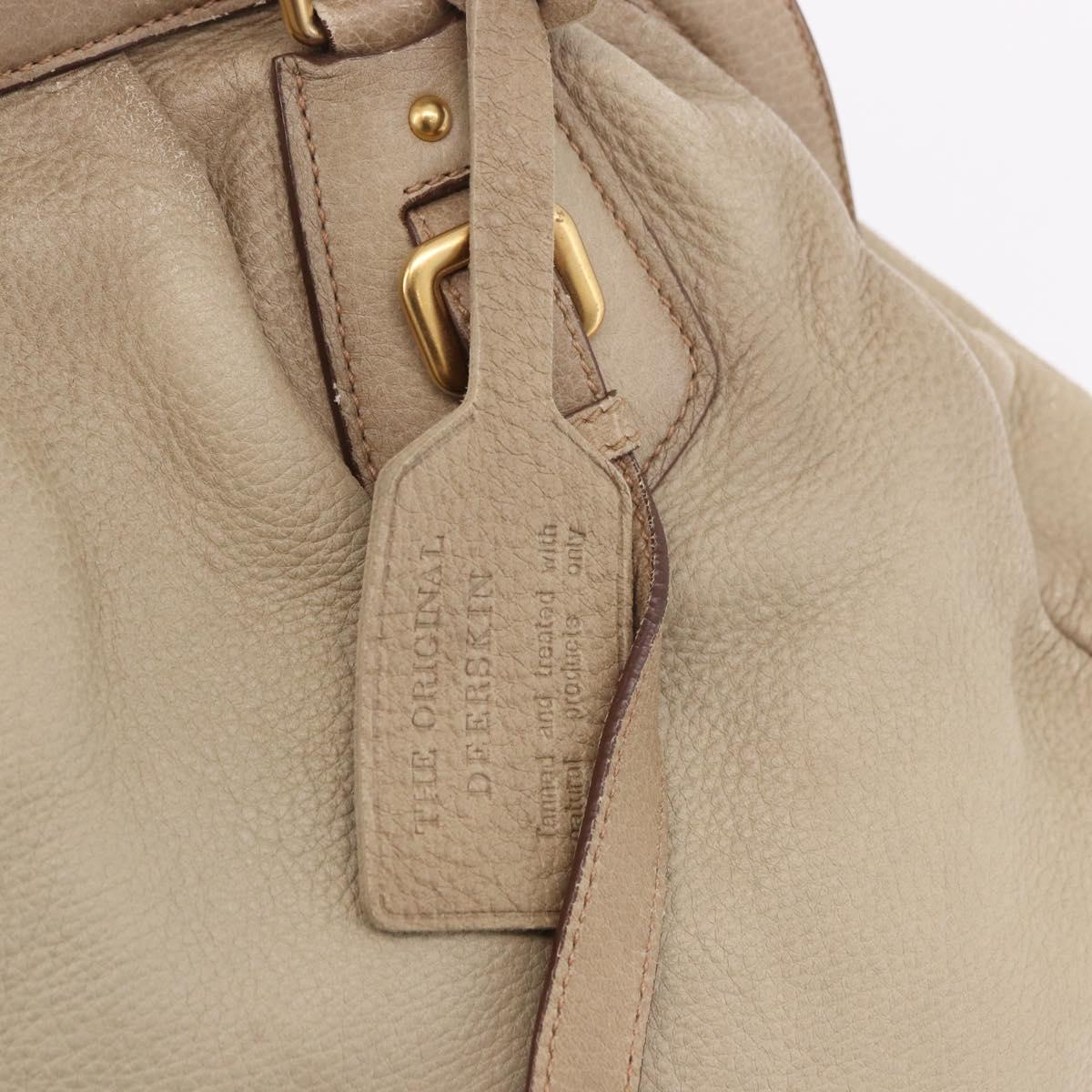 PRADA Hand Bag Leather Beige Gold Auth 187499