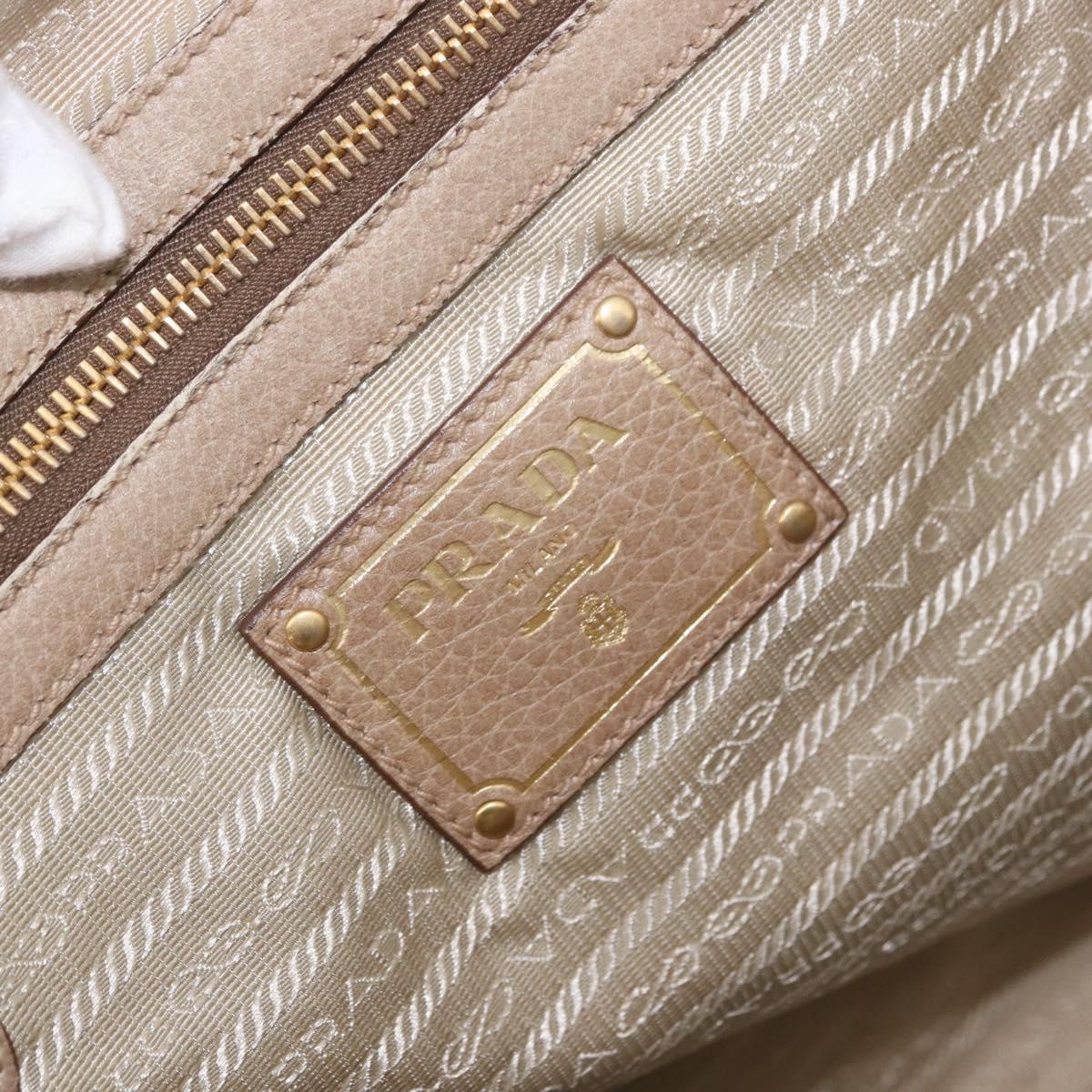 PRADA Hand Bag Leather Beige Gold Auth 187499