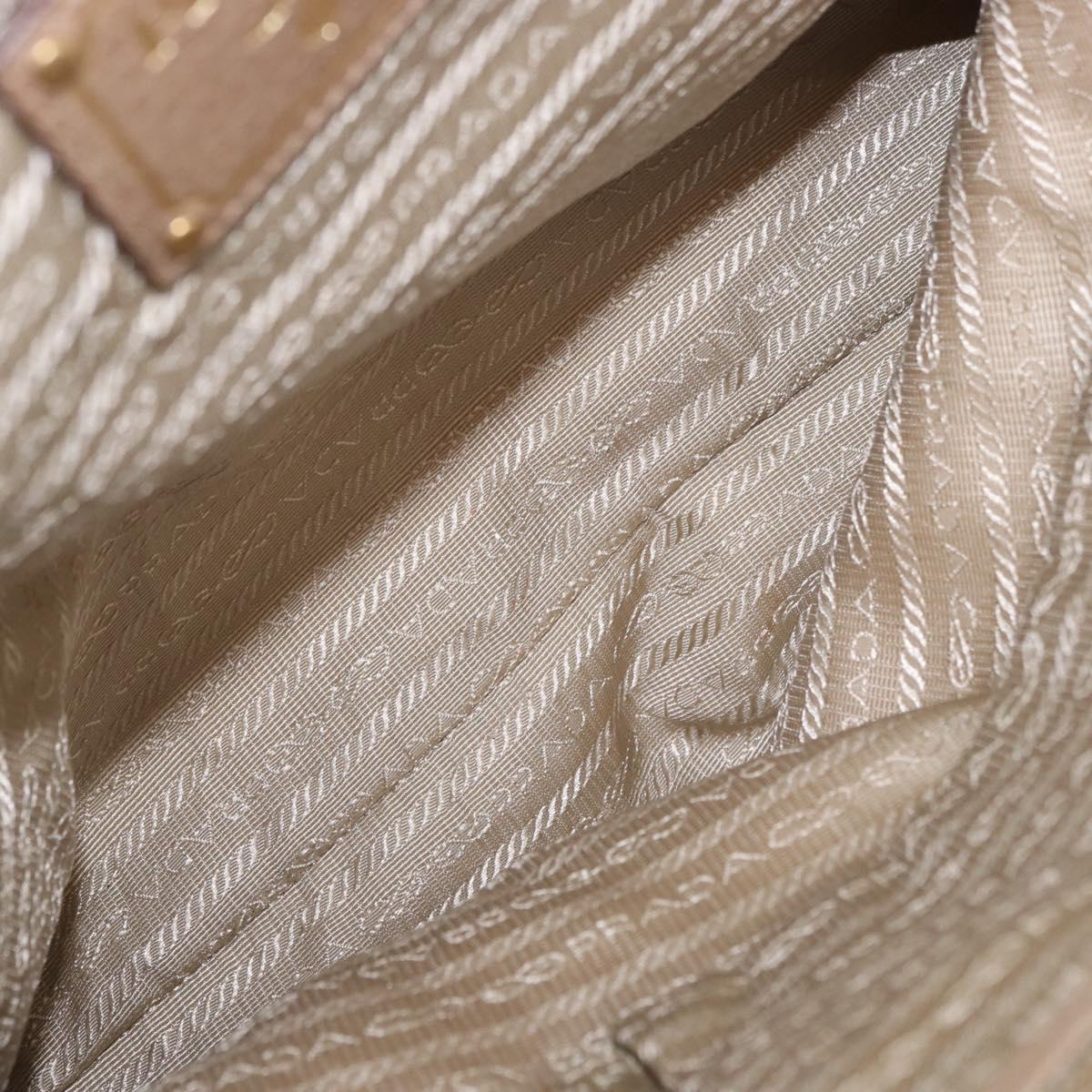 PRADA Hand Bag Leather Beige Gold Auth 187499