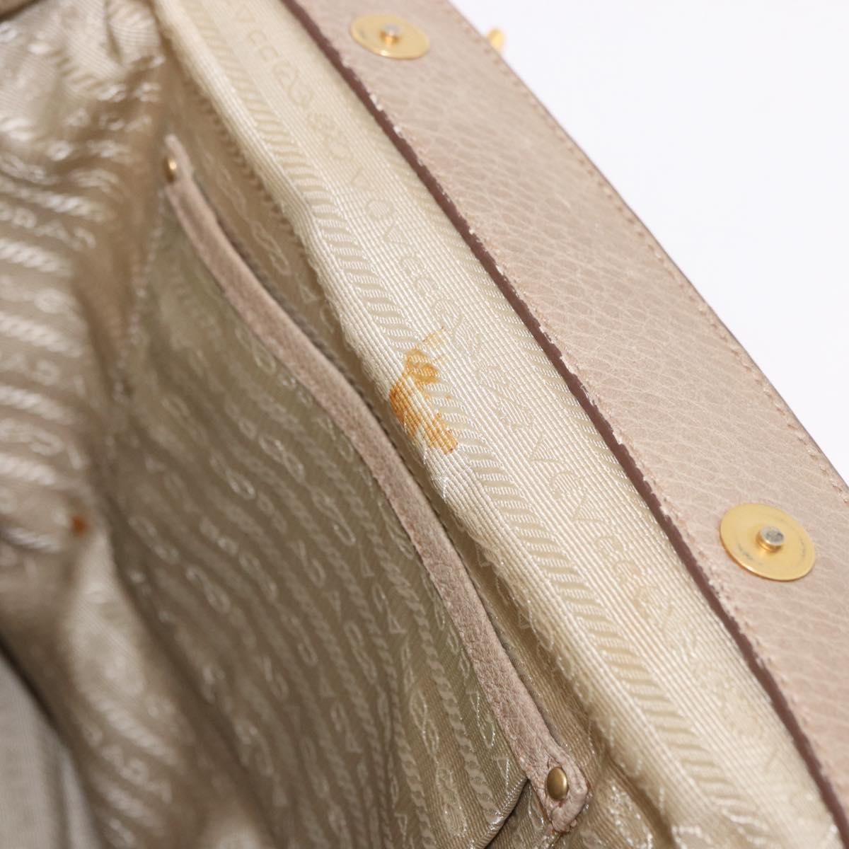 PRADA Hand Bag Leather Beige Gold Auth 187499