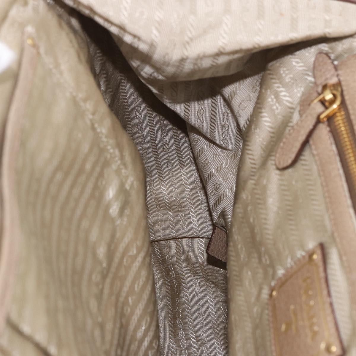 PRADA Hand Bag Leather Beige Gold Auth 187499