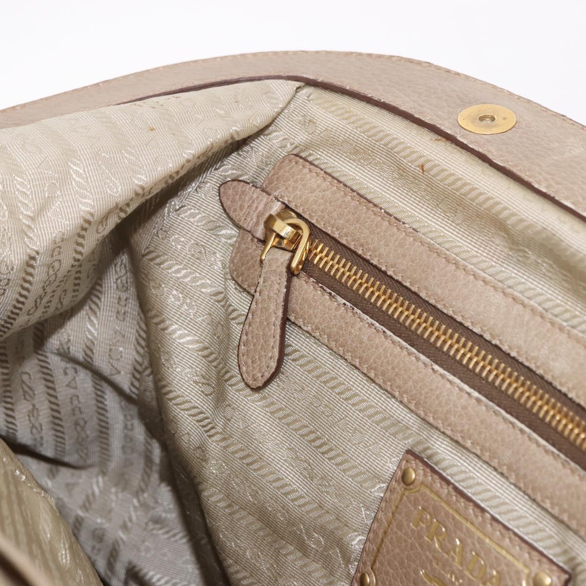PRADA Hand Bag Leather Beige Gold Auth 187499