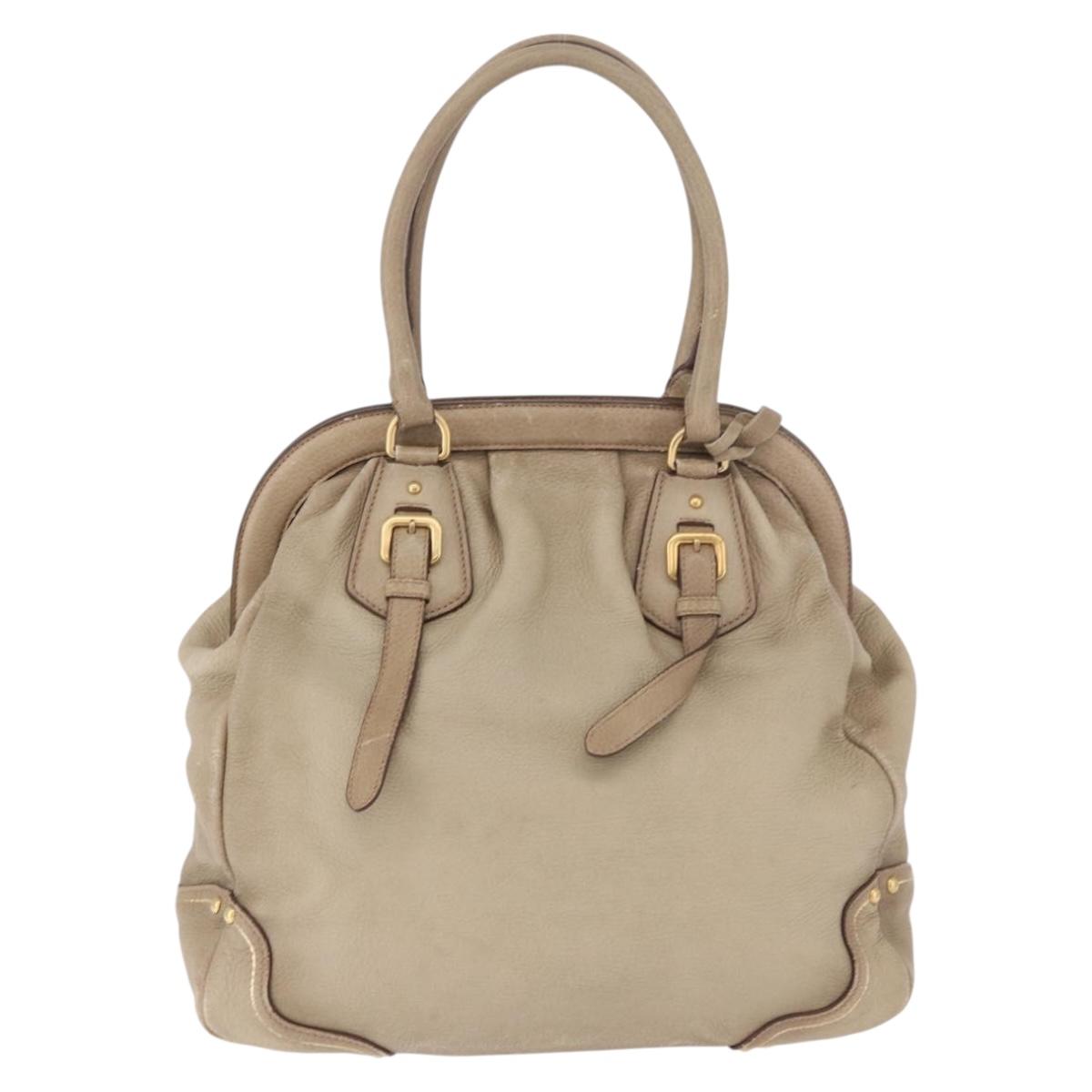 PRADA Hand Bag Leather Beige Gold Auth 187499