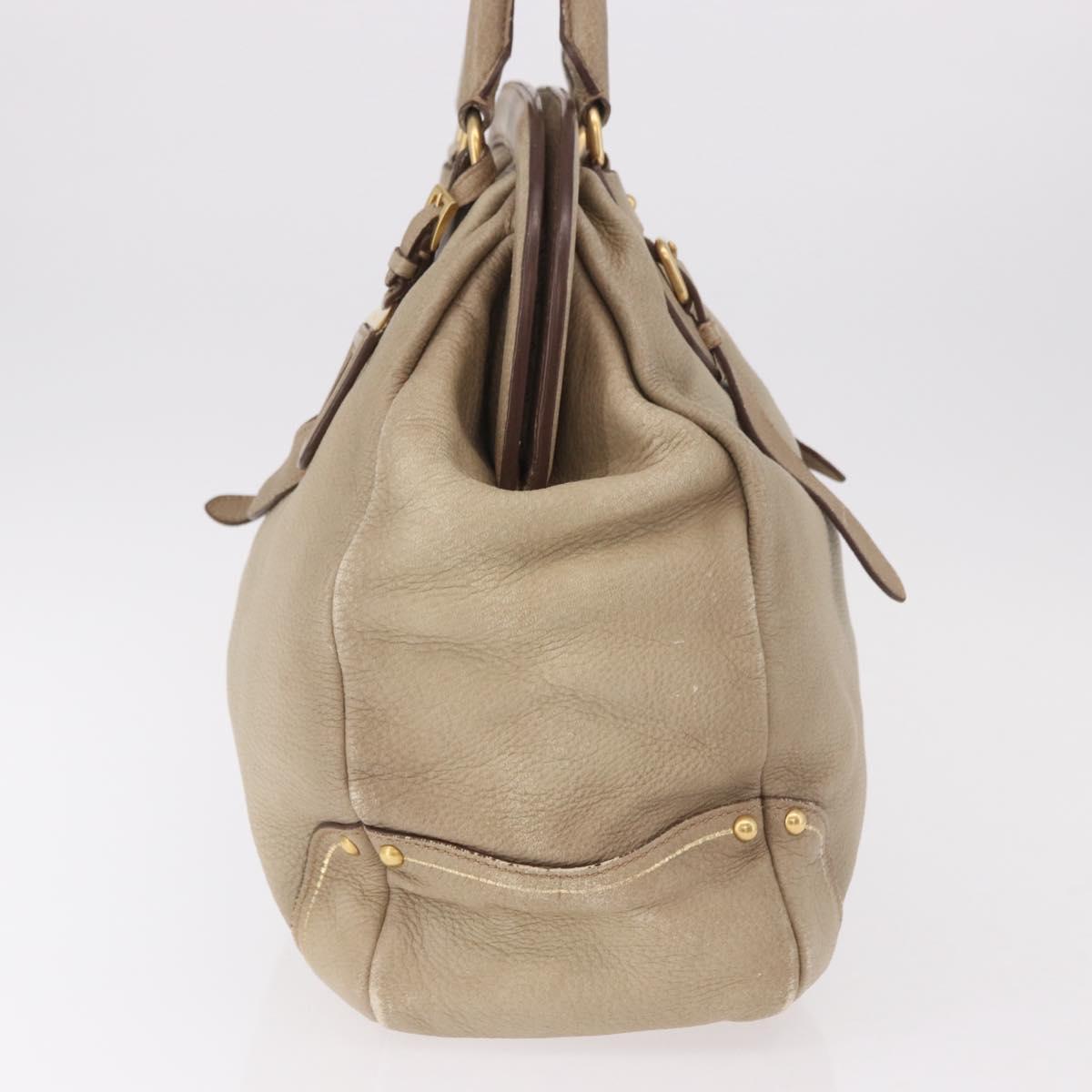 PRADA Hand Bag Leather Beige Gold Auth 187499