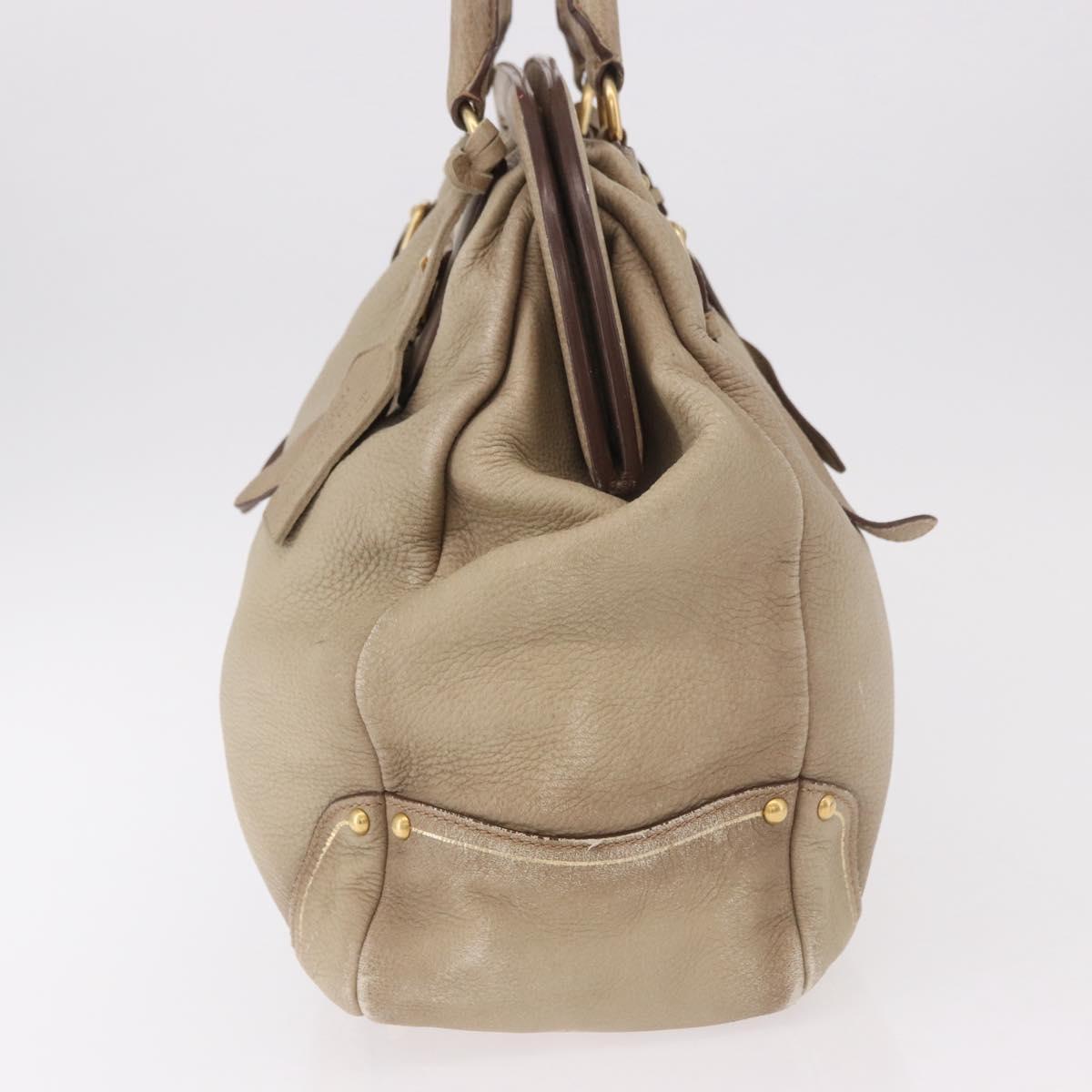 PRADA Hand Bag Leather Beige Gold Auth 187499