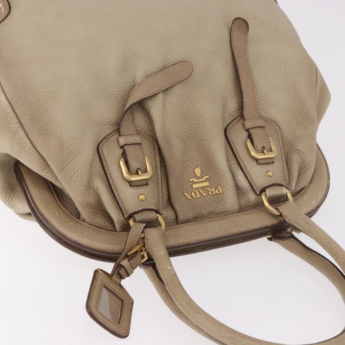 PRADA Hand Bag Leather Beige Gold Auth 187499