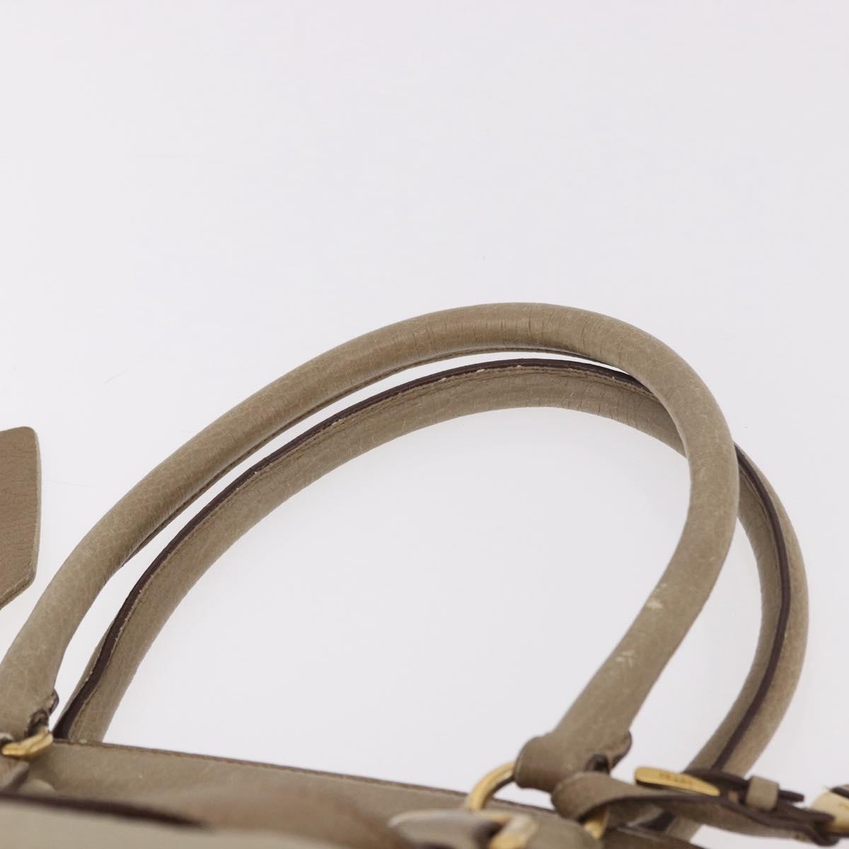 PRADA Hand Bag Leather Beige Gold Auth 187499