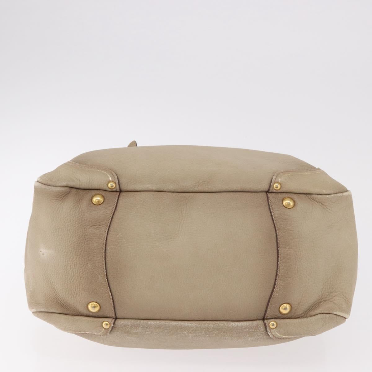 PRADA Hand Bag Leather Beige Gold Auth 187499