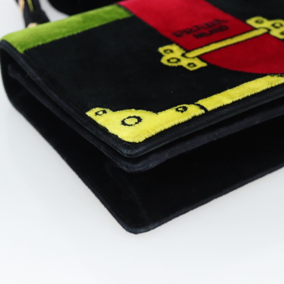 PRADA Shoulder Bag Velor Black Gold Auth 187500V