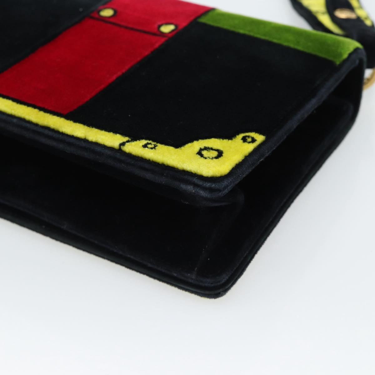 PRADA Shoulder Bag Velor Black Gold Auth 187500V