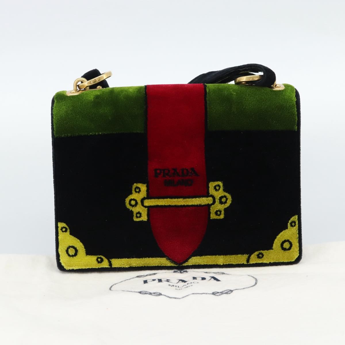 PRADA Shoulder Bag Velor Black Gold Auth 187500V