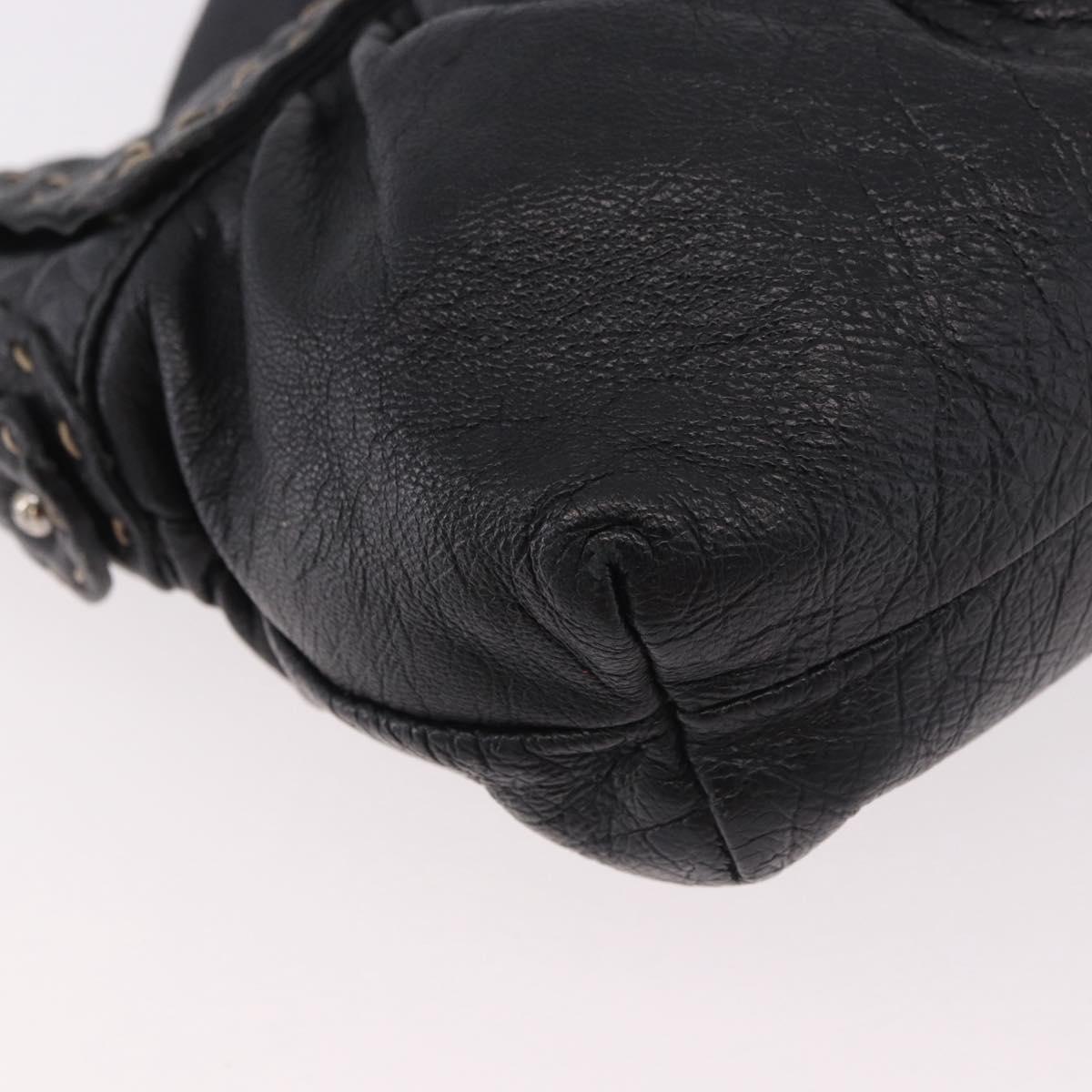FENDI Celeria Shoulder Bag Leather Black Silver Auth 187501A