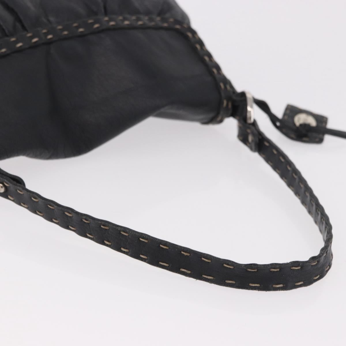 FENDI Celeria Shoulder Bag Leather Black Silver Auth 187501A
